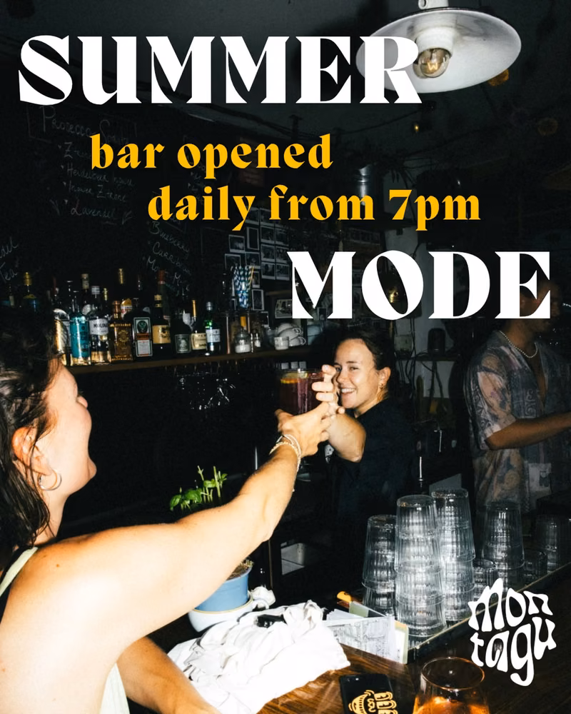 Longer days, later starts 🌞🍻 
We’re now opening the bar daily from 7PM. Homemade lemonades, local 